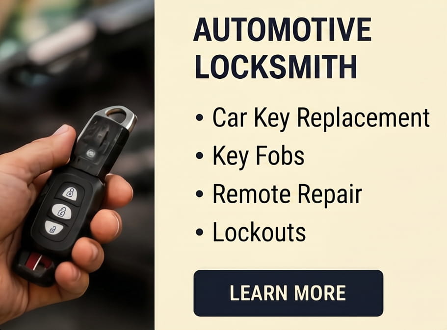 Auto Motive Locksmith with hand holding a key fob