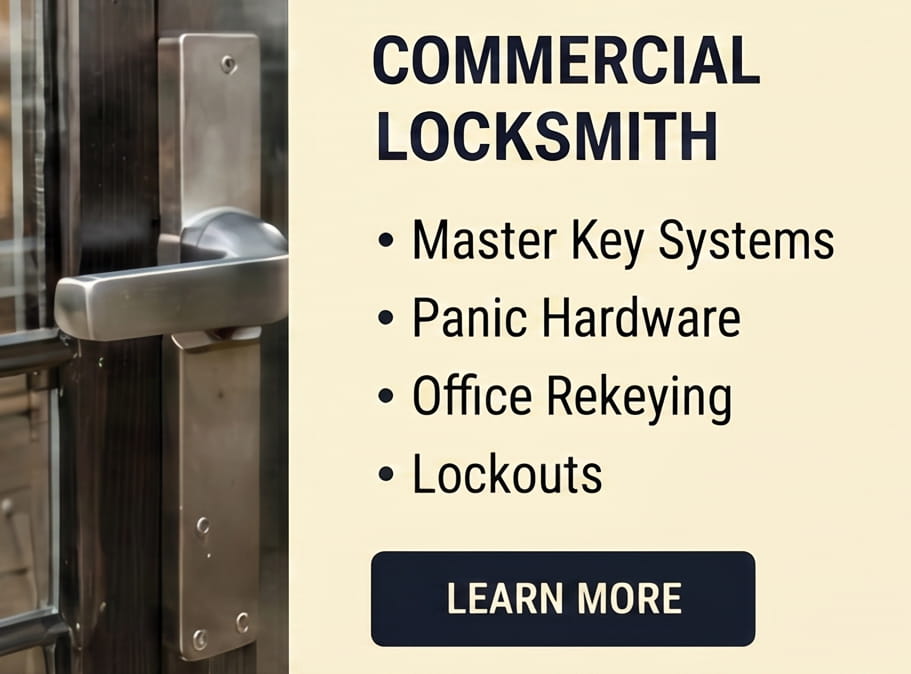 Commercial Locksmith with photo of a door handle security